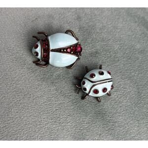 Vintage Lee Angel 2 Ladybug Enamel‎ Crystal Blue Brooch P011